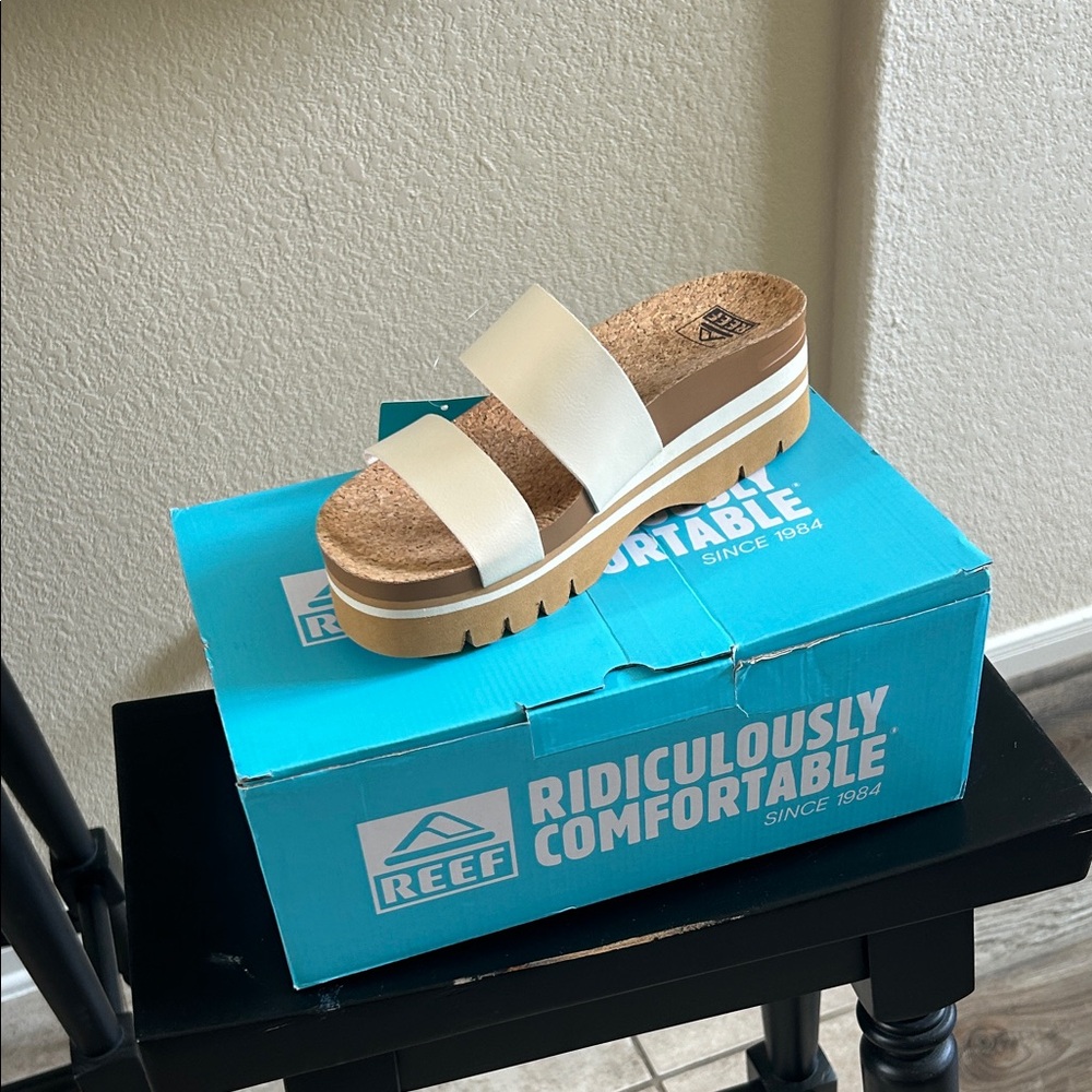 NWT Reef Cream Double-Strap Platform Slide with Cork Footbed 8